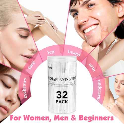 32 Count Face Razors for Women ? Dermaplane Razors & Eyebrow Razor Set, 24 Long + 8 Short Precision Blades, Facial Razor for Peach Fuzz, Hair Removal & Gentle Exfoliation (Clear)