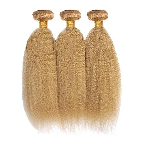 #27 Blonde Bundles Human Hair Yaki Straight Bundles 30 30 30 Inch 3 Bundle Unprocessed Brazilian Virgin Hair Honey Blonde Kinky Straight Human Hair Extensions 50 Gram Per Bundle