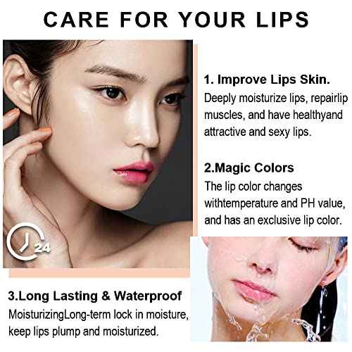 evpct 3Pcs Magic Color Changing Lipstick Long Lasting Waterproof 24 Hours Original for Women, Aloe Vera Strawberry Black Red Cherry PH Mood Permanent Color Changing Lipstick Lip Balm, labial magico