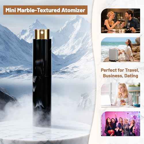 Vitog 10ML Marble Texture Refillable Travel Perfume Atomizer, Empty Cologne Dispenser Mini Spray Bottle With Funnel and Dispensers, Leak-Proof Empty Fragrance Decant Container For Women and Men 3PCS