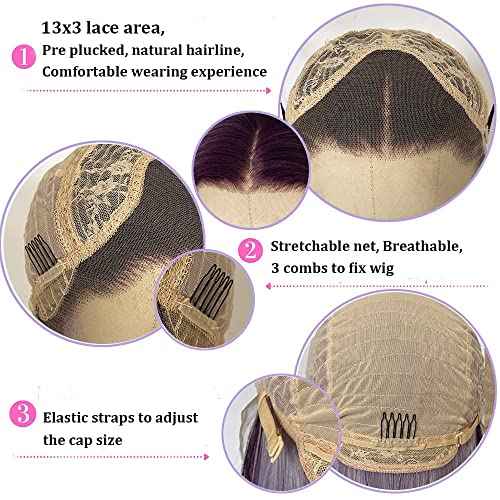 24" Ombre Purple Wigs Long Wavy Synthetic Lace Front Wigs for Women Dark Root to Violet Purple 2 Tones Middle Part Natural Looking Synthetic Heat Resistant Fiber Wig for Daily Party Use