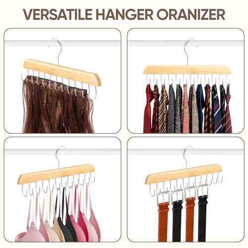 ¡¼2 Pack¡½ Wood Hair Extension Holder for Hair Storing, Washing, Drying, Coloring, Styling, Foldable Belt Hanger, Rotating Multi-Purpose Hooks Hanger, Hanging Closet Organizer
