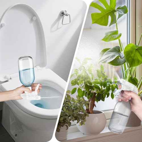 Tecohouse Glass Spray Bottles 8oz, 2 Pack 360¡Æ Glass Spray Bottle for Cleaning Upside Down Mister Squirt Bottle with Adjustable Nozzle for Hair, Plants, Pet Clear White Nozzles