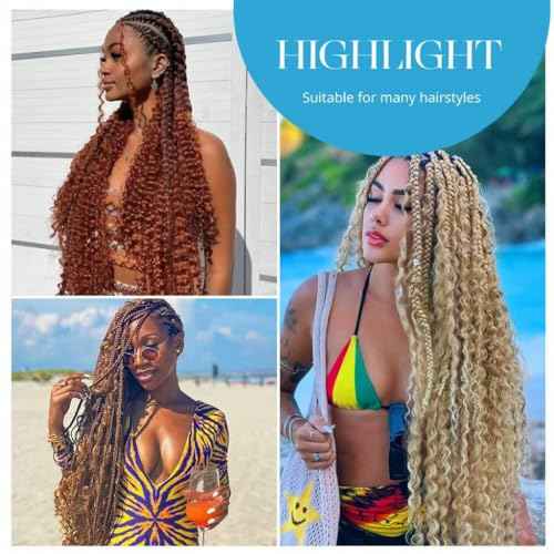 Human Braiding Hair for Boho Braids 100g 18 Inch 613 Blonde Brown Curly Boho Hair for Braiding Knotless 12A Deep Wave Bulk Bohemian 2 Bundles/Pack Color 613