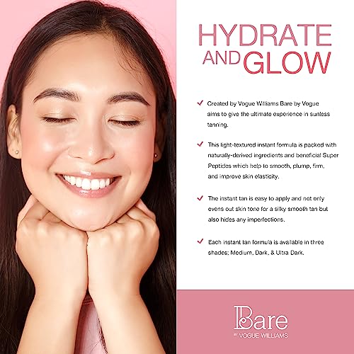 Bare by Vogue Instant Tan - Medium 150ml, Wash-Off Formula for Streak-Free, Natural-Looking Glow - Infused with Super Peptides for Plump, Smooth & Firm Skin