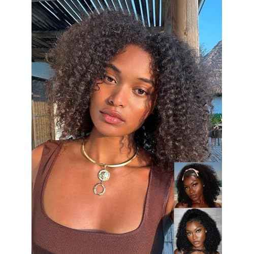 ORIGINAL QUEEN Kinky Curly Half Wig Human Hair 3 In 1 Seamless Flip Over Glueless Wigs for Women Wear Go Wig with Adjustable String Invisible Hairline Beginner Friendly 24Inch