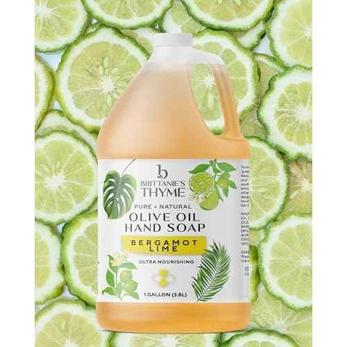Brittanie's Bergamot Lime Pure Castile Olive Oil Liquid Soap 1 Gallon (128oz) | Face, Body Wash, Dishes, Pets & Laundry | Natural Vegan Sulfate Free, Moisturizing & Refill-Friendly