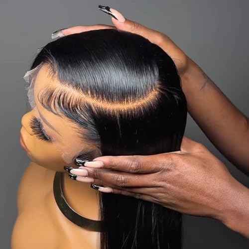 18inch HD Swiss Lace Melt Skin Lace Frontal Long Deep Parting Raw Hair Materials Straight Style Much Fuller with Natural Hair Line Human Hair Natural Black Color (13x6, 8 inches)