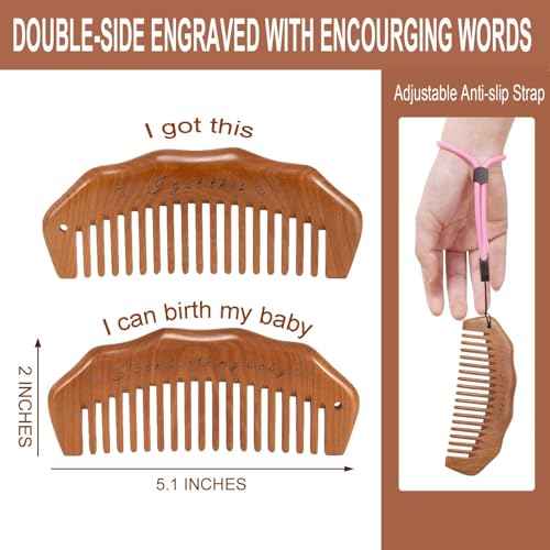 Labor Comb for Pain, Birthing Comb for Labor Pain with Wrist Strip and Gift Box - Peach Wood