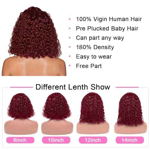 99J Burgundy Lace Front Wigs Human Hair Burgundy Curly Bob Wigs Human Hair 13x4 Lace Front Wigs Short Curly Bob Wigs Deep Curly Wigs for Black Women 12 Inch