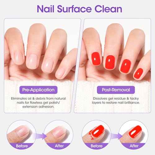 Gellen 16oz Multi-Purpose Nail Cleanser, Pump Bottle Design Nail Surface Cleaner for Prep Nails, Tacky Residue Remover for High-Shine Gel Top Coat, Polygel Slip Solution, Nail Cleaning for Manicure