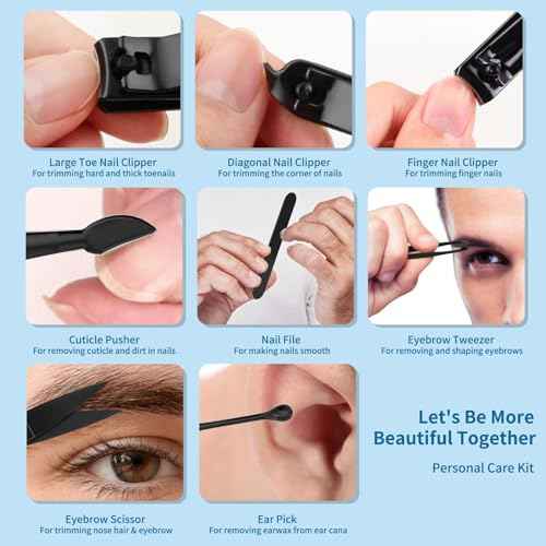 Precision 8 Pieces Men¡¯s Nail Grooming Travel Kit, Stainless Steel Manicure Set with Fingernail & Toenail Clippers, Nail File, Slant Tip Tweezers, Cuticle Scissors, Cuticle Pusher, Travel Case