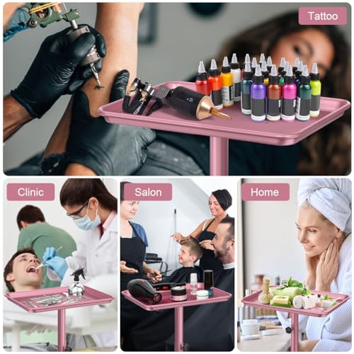 JOSTZHXIN Salon Tray,Rolling Tray Tattoo Tray,Hairstylist Rolling Tray Trolley, Height Adjustable Salon SPA Service Tray Cart