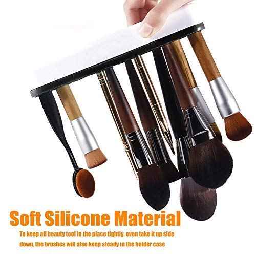 Ofone Silicone Makeup Brush Holder Desktop Beauty Tool Organizer and Cosmetic Storage Box with 3 Different Size Holes Multi-Function Cosmetic Display Cases for Lipstick and Pen Store (Black and White)
