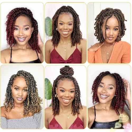 Passion Twist Hair 6 Inch 8 Packs Pre-Twisted Pre-Looped Crochet Hair for Black Women, Short Curly Passion Twist (6 Inch, Pack of 8, Gray#)