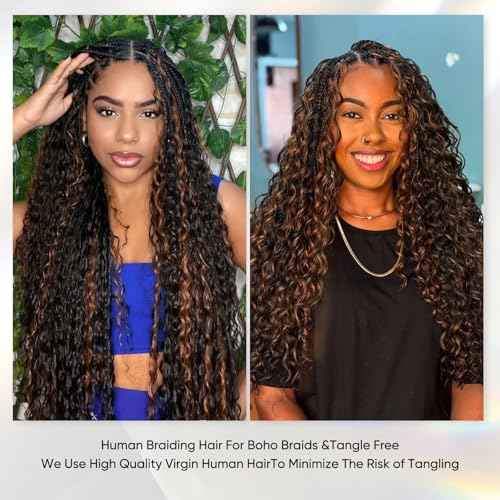 Human Braiding Hair 18 Inch 100g 1B/30 Ombre Highlight Deep Wave Human Hair for Boho Knotless Braids No Weft Curly Wet and Wavy Braiding Hair (1B/30)