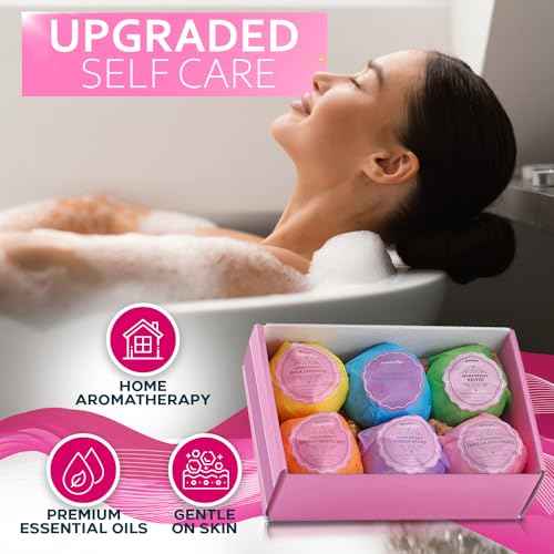 Bath Bombs Gift Set - 6 Bubble Bath Fizzies (6 x 2oz) with Natural Dead Sea Salt Cocoa and Shea Essential Oils - Best Gift Idea for Birthday, Mom, Woman, Girl, Him, Kids