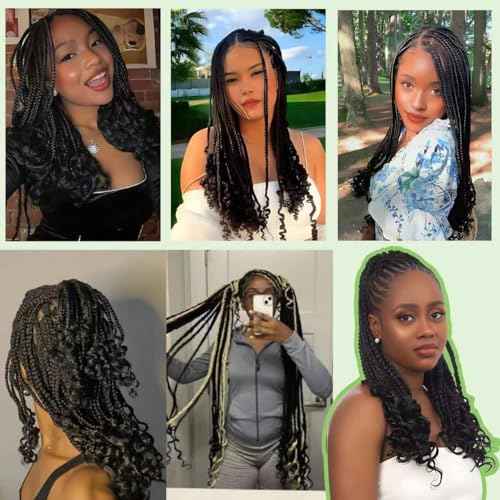 Goddess Box Braids Crochet Hair for Black Women 14 Inch Short Crochet Braids with Curly Ends Pre Looped 8 Packs Bohemian Style Goddess Box Braid Hair Extensions (1B)