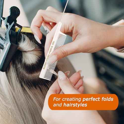 Allegro Combs LX #4630 - Set of 2 Coarse Teeth Pintail Combs, Stainless Steel Pins 1 Set (White)