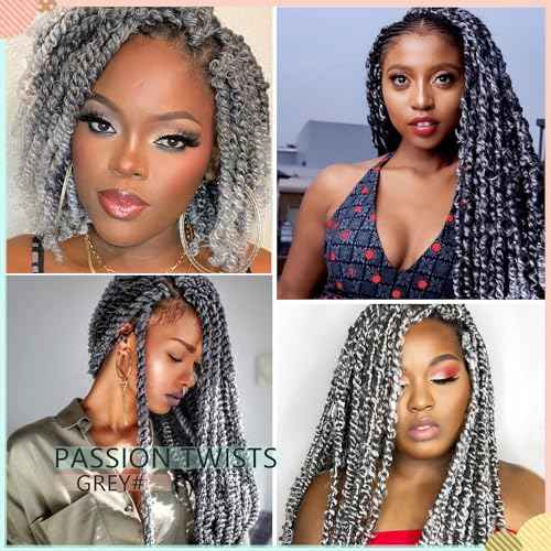 12 Inch Passion Twist Crochet Hair for Black Women 8 Packs Pre-twisted Passion Twists Pre-looped Crochet Braids Hair Bohemian Twists Synthetic Braiding Hair Extensions (12Strands/Pack,TGrey#)