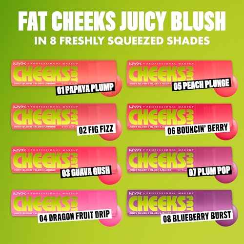 NYX PROFESSIONAL MAKEUP Fat Cheeks Liquid Blush, Buildable, Dewy Blush with Long-Lasting 12HR Wear - Blueberry Burst (Cool Purple)