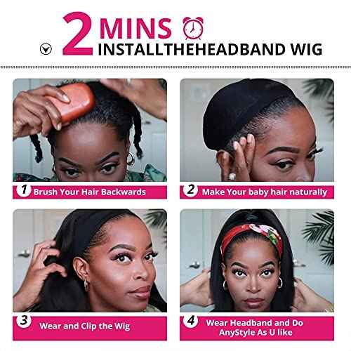 WENYAN Headband Wig Human Hair Deep Wave 18 Inch Wigs for Black Women Glueless None Lace Front Curly Wave Wig Brazilian Virgin Hair Wear and Go Wigs Machine Made 150% Density Natural Color