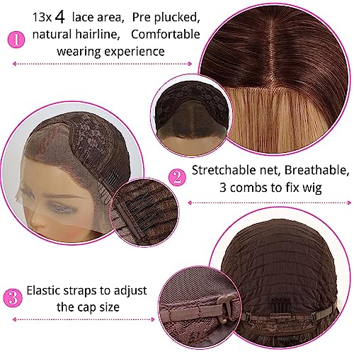 Highlight Ash Blonde Lace Front Wig Long Straight Glueless Ombre Brown Mixed Blonde 13x4 Synthetic Lace Front Wigs for Women 150 Density 24 Inches
