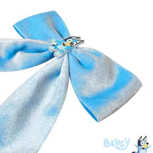 LUV HER Bluey Long Tail Hair Bow for Girls with Alligator Clip with Charm of Bluey - Hair Accessory, Ages 3+