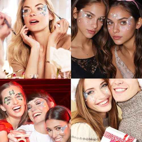 Glitter Fairy Makeup Kit Accessories For Women Butterfly Face Temporary Tattoos Stickers For Eyes Princess Rave Party Favors Gifts