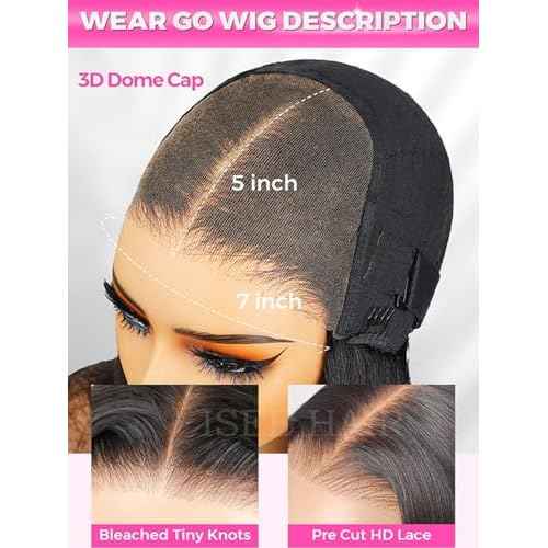 ISEE Hair Straight Glueless Wigs Human Hair Pre Plucked Pre Cut HD Lace 7x5 Layered Wig Face-Framing 180% Density Lace Front Wig Human Hair For Beginners 3 Second To Wear 22 Inch