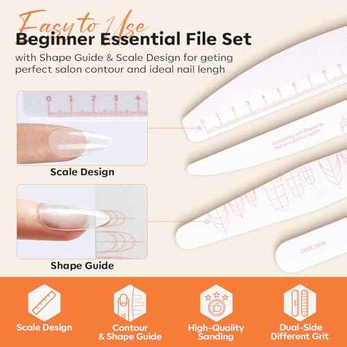 Modelones Nail Files and Nail Buffers Blocks 4 PCS, Double Side Trimed & Shaped Emery Board 100/150/180 Grits 600/3000 Nail Shine Polishing Stick, Reusable Washable Anti-bend Anti-drop Particles White