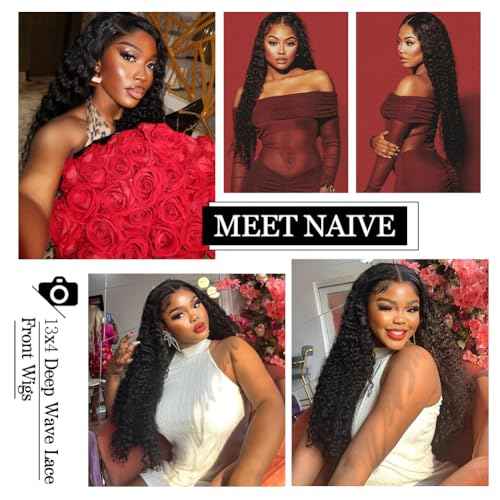 22 Inch Deep Wave Lace Front Wigs Human Hair 200% Density 13x4 HD Curly Lace Frontal Glueless Wigs for Women Pre Plucked Deep Wave Natural Color