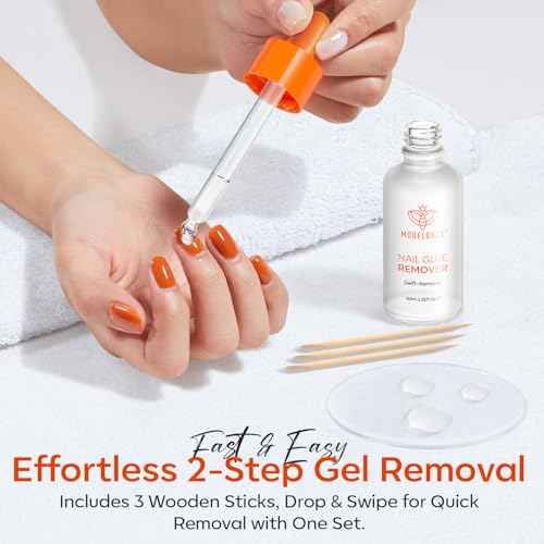 modelones 30ml Nail Glue Remover for Press On Nails, Upgrade Clear Stick On Nails Remover for Acrylic Tips, Nail Polish Remover with Wood Stick