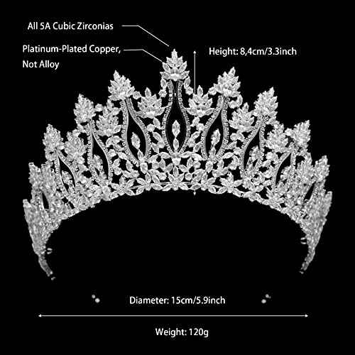 QXMYOO Luxury Wedding Tiaras for Bride Cubic Zirconia Big Tall Crown Quinceanera Crystal Headband for Women CZ Pageant Birthday Prom Party Headpiece Bridal Hair Accessories Silver