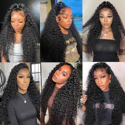 13x6 Water Wave Lace Front Wigs Human Hair Wigs 10A 30 Inch 250 Density HD Transparent Wet and Wavy Lace Front Wigs Human Hair Glueless Deep Curly Lace Frontal Wigs Pre Plucked for Women