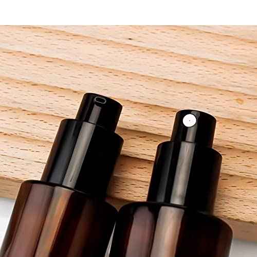 2PCS 120ml/4oz Empty Refillable Amber Glass Lotion Pump Press Bottles Soap Dispensers Containers Jars with Black Cap for Foundation Cream Makeup Removel Oil Shampoo