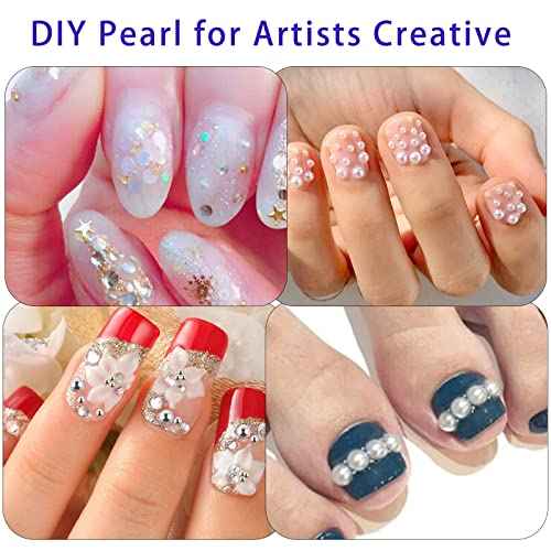 5900 Pcs Half Pearls for Crafts Black Nail Pearls for Nail Art Falt Back Pearls for Makeup Craft Pearls for Artists Creative DIY Flatback Pearls for Nails (2/3/4/5/6/8/10mm) , (ZZ003)