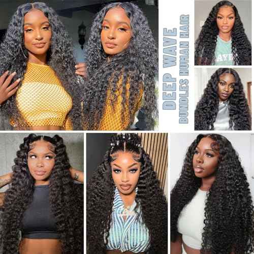 LICHANG 1 Bundle Human Hair 24 Inch 12A Deep Wave Bundles Human Hair 100% Unprocessed Brazilian Virgin Hair Quick Weave Bundle Real Hair For Women Natural Black