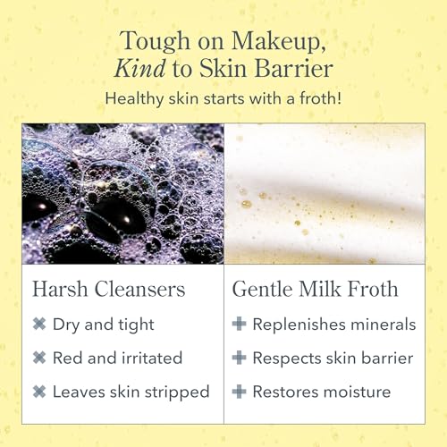 Beekman 1802 Micellar Milk Froth Cleansing Gel - Gently Cleanses & Removes Makeup - Double-Cleanse in 1 - Goat Milk & Golden Sea Moss - Fragrance Free - 1.0 fl. oz - Cruelty Free - Sensitive Skin Safe