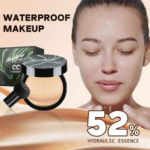 Mushroom Head Air Cushion CC Cream - Tattoo Cover up Makeup Waterproof Long-Lasting Moisturizing Concealer Foundation, Even Skin Tone for All Skin Types (Medium)