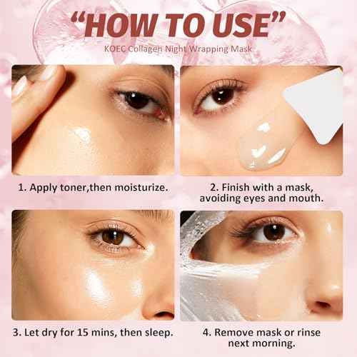 Collagen Night Wrapping Peel Off Mask with Brush, Overnight Mask Hydrates and Skin Elasticity, Reduces Sagging and Wrinkles, Hydrating Face Mask is the Ideal Gifts for Women and Teen Girls!