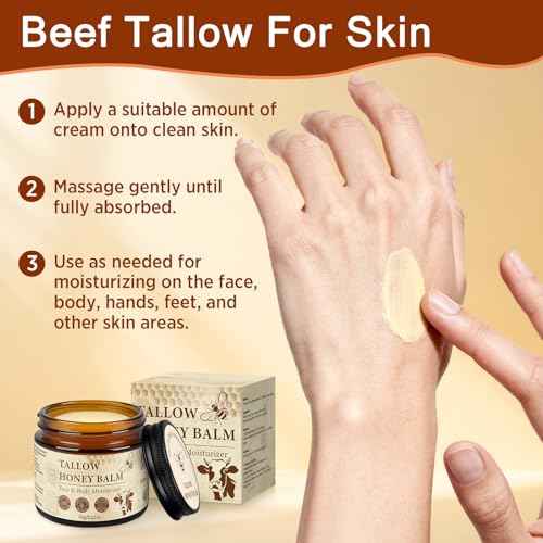 Tallow and Honey Balm for Face, Beef Tallow for Skin, Grass-Fed Beef Tallow & Raw Wild Honey, Body & Face Moisturizer