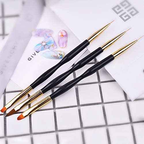 4 in 1 Set, Dual-Ended Polygel Brush Picker Brush, 3 Pcs Nail Drawing Pen, Dual End Nail Art Pen Brush Acrylic Round Flat Painting Drawing Liner Nail Tools