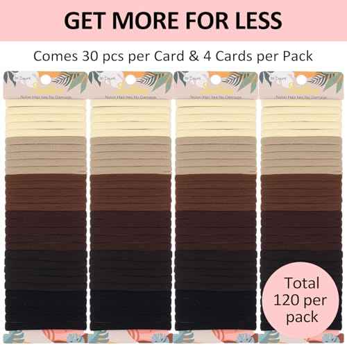 120Pcs Large Brown Nylon Hair Ties for Thick Curly Hair No Damage, Big Soft Cloth Hair Elastic Bands & Seamless Stretchy Fabric Ponytail Holders for Women Girls, Perfect for Updos & Braids