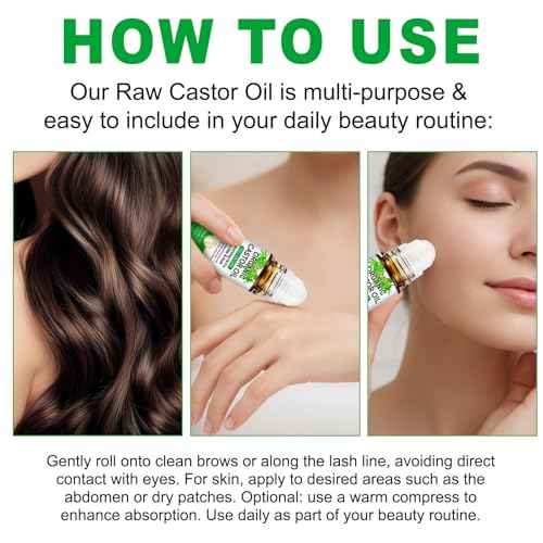 Castor Oil Roll On for Belly, Face, Under Eyes, Body Skin and Hair - 100% Pure Hexane Free Cold Pressed Organic Castor Oil Roller, Easy Application and Absorb - 1fl.oz