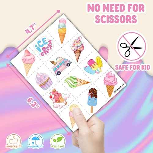 72 PCS Ice Cream Party Set - 48 Temporary Tattoos & 24 Slap Bracelets - Perfect for Themed Parties, Baby Showers, Classroom Rewards & Gifts for Kids
