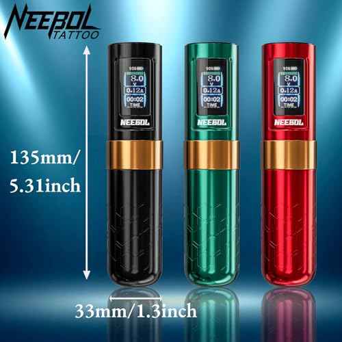NEEBOL Wireless Tattoo Gun Rotary Tattoo Machine LED Display Screen High-end Tattoo Pen Equipment Supply 8 Hour Battery Life Extra Battery Permanent Tattoo Art Makeup Gift (Green)