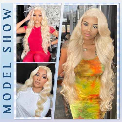 XZZ 28 Inch 613 13x6 Lace Front Wig Human Hair 220 Density Blonde Wig Human Hair Pre Plucked 613 HD Lace Frontal Wig 613 Loose Deep Wave Wig Human Hair Glueless Wigs for Women