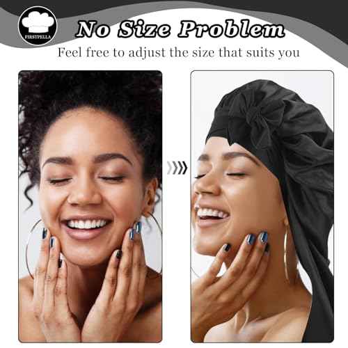 Silk Satin Hair Bonnet for Sleeping - Bonnets for Braids Black Women Curly Hair,Silk Hair Wrap Tie Band Long Big Silky Sleeping Cap with 2 Pcs Satin Scrunchies