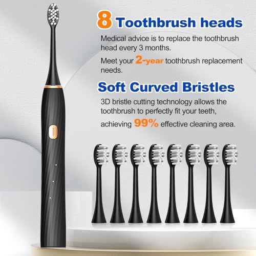FXQQZZ Electric Toothbrush for Adults and Kids, with Tongue Scraper and Travel Case, 8 Brush Head, Smart Timer & 4 Modes Rechargeable Toothbrush, 42000 VPM Deep Clean, One Charge Last 90 Days - Black